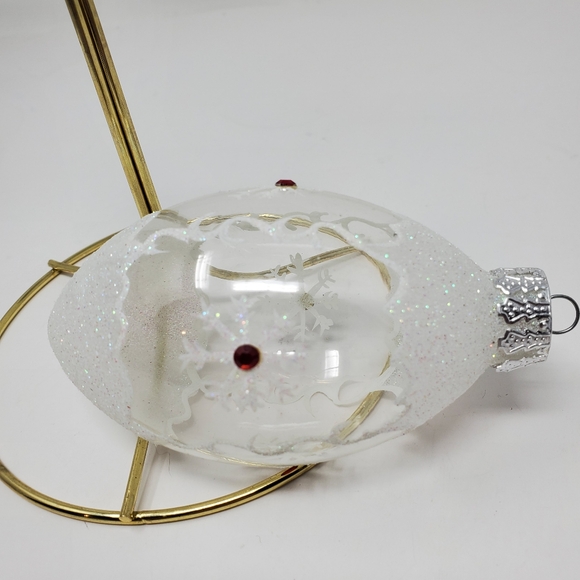 Vintage Clear Glass & snowflake & glitter decorated Lot of 3 Christmas ornament - Picture 7 of 8